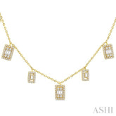1/2 ctw Rectangular Shaped Danglers Fusion Baguette and Round Cut Diamond Station Necklace in 10K Yellow Gold